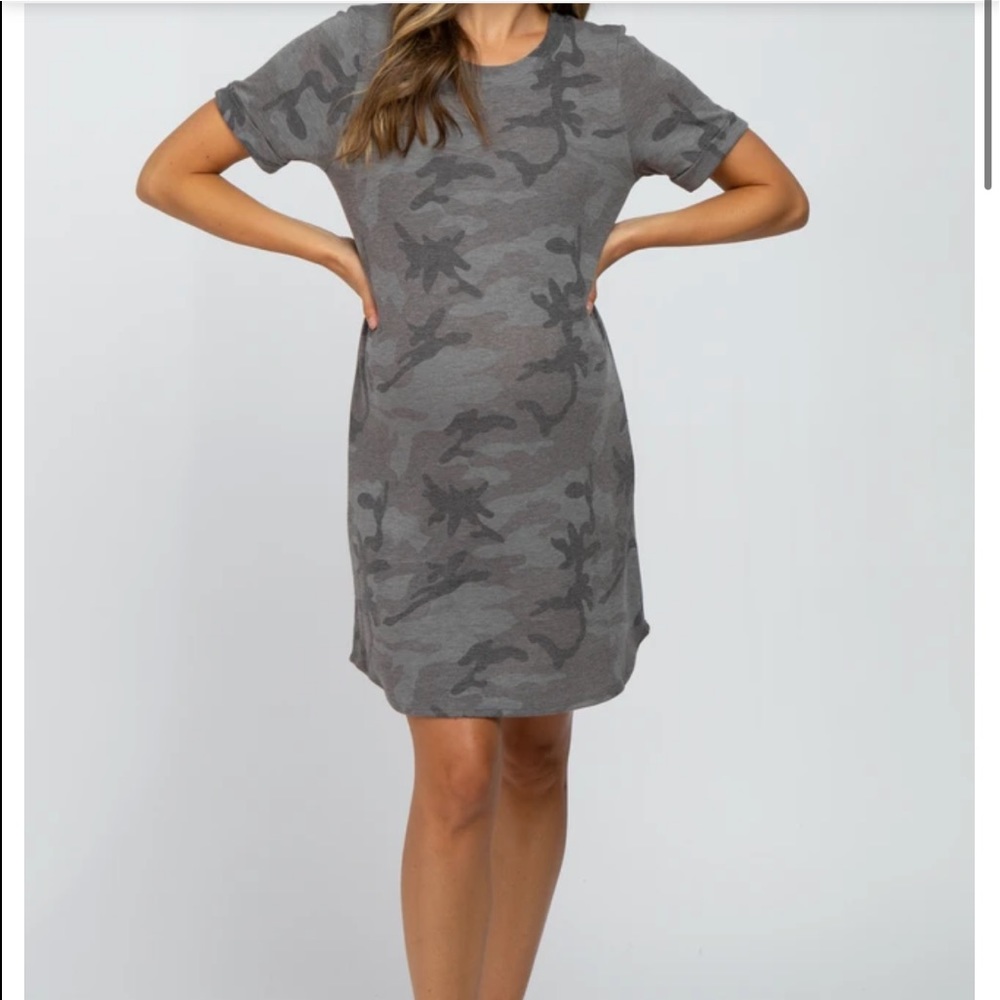 Pinkblush Charcoal Camo Maternity T-Shirt Dress, M
